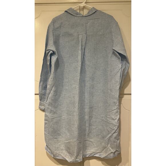 Frank & Eileen Hunter Blue Linen Shirt Dress Button Front Size Small $398 - Picture 4 of 8